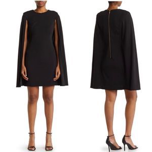 CALVIN KLEIN Cape Sleeve Crepe Dress, Little Black Dress, Size 14, Black, NWT